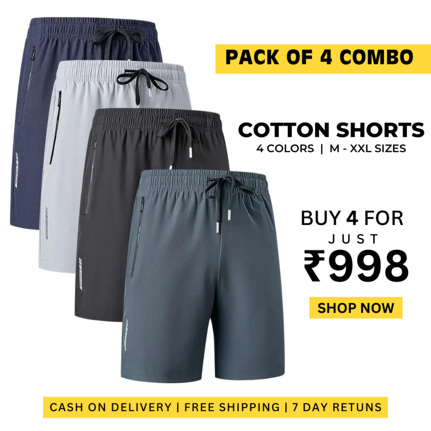 Premium Men’s StretchFit Cotton Shorts – Buy 1 Get 3 Free 🔥